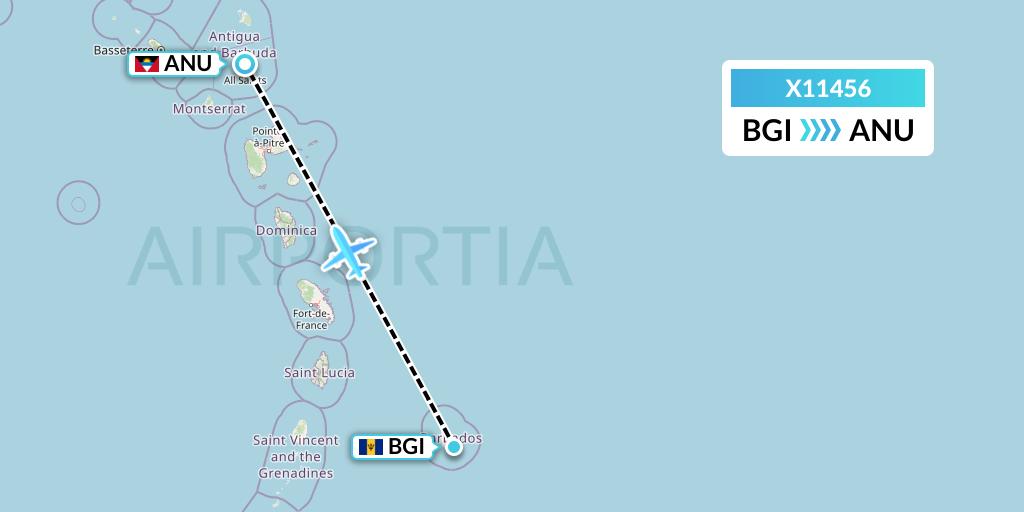X11456 Nik Airways Flight Map: Bridgetown to Antigua