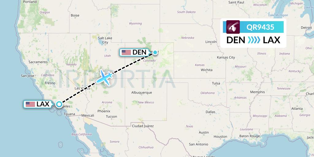 QR9435 Qatar Airways Flight Map: Denver to Los Angeles
