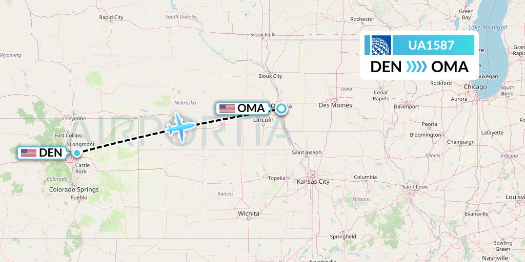 UA1587 United Airlines Flight Map: Denver to Omaha