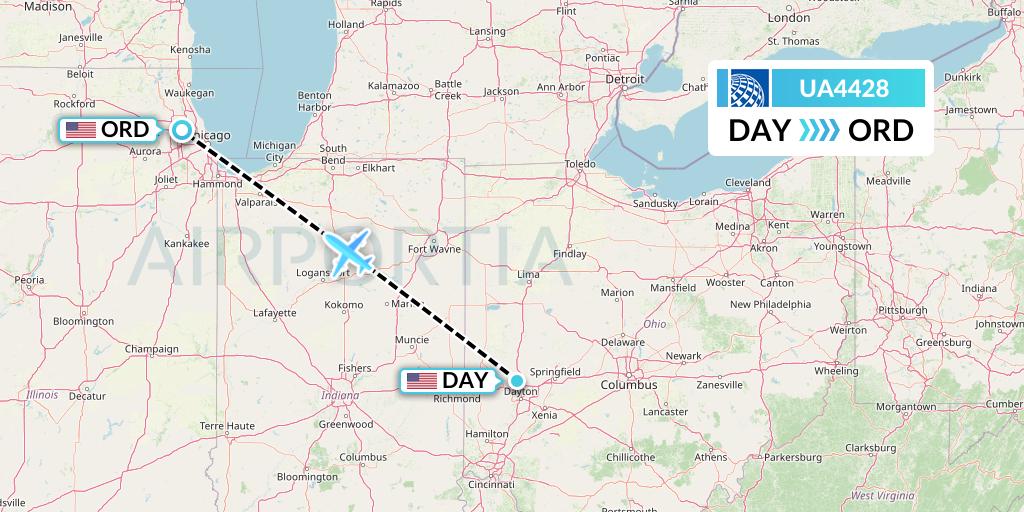 UA4428 United Airlines Flight Map: Dayton to Chicago
