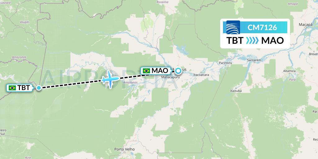 CM7126 Copa Airlines Flight Map: Tabatinga to Manaus