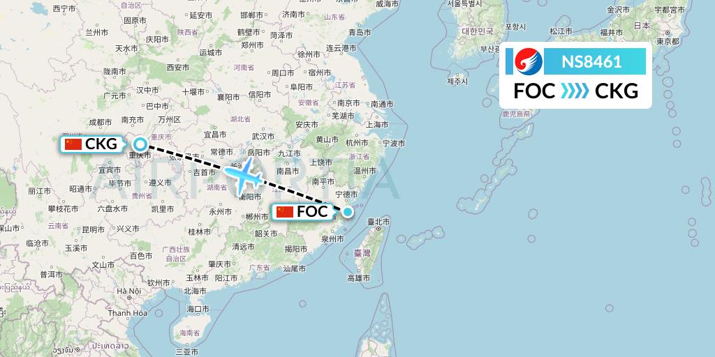 NS8461 Hebei Airlines Flight Map: Fuzhou to Chongqing