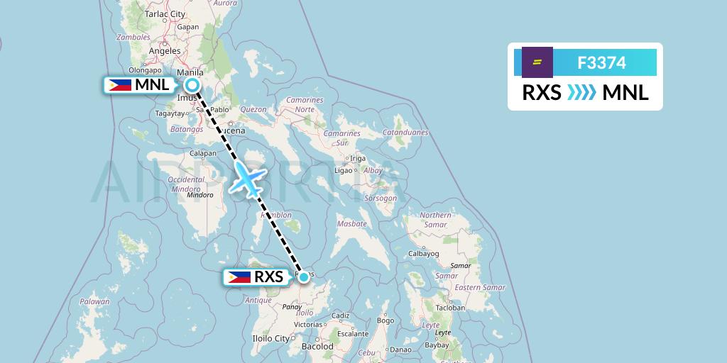 F3374 flydeal Flight Map: Roxas City to Manila