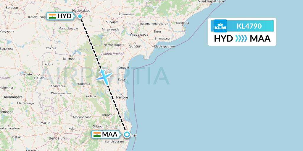 KL4790 KLM Flight Map: Hyderabad to Chennai