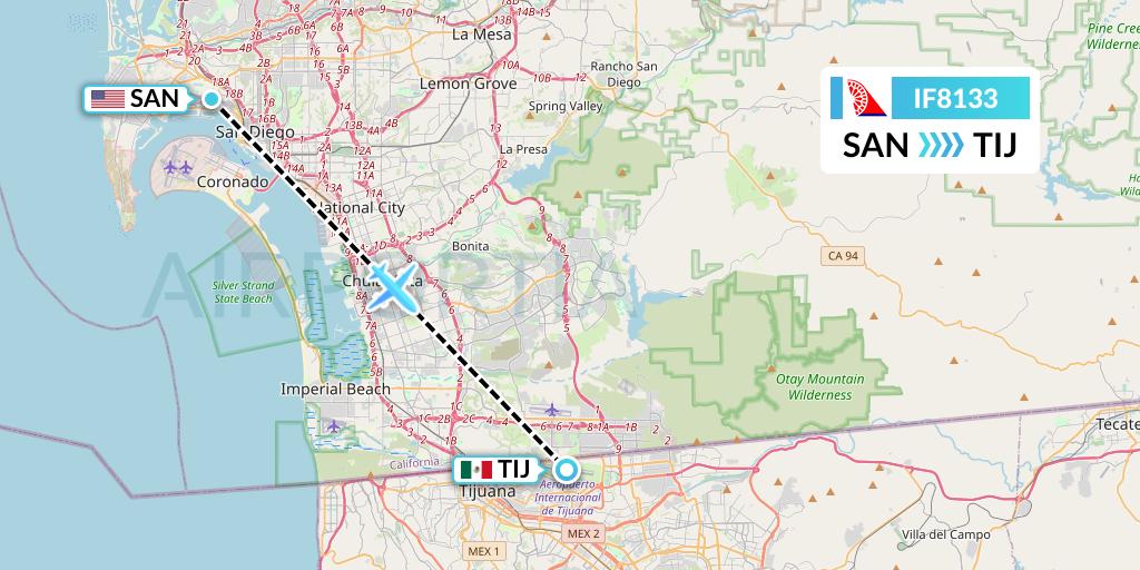 IF8133 Fly Baghdad Flight Map: San Diego to Tijuana