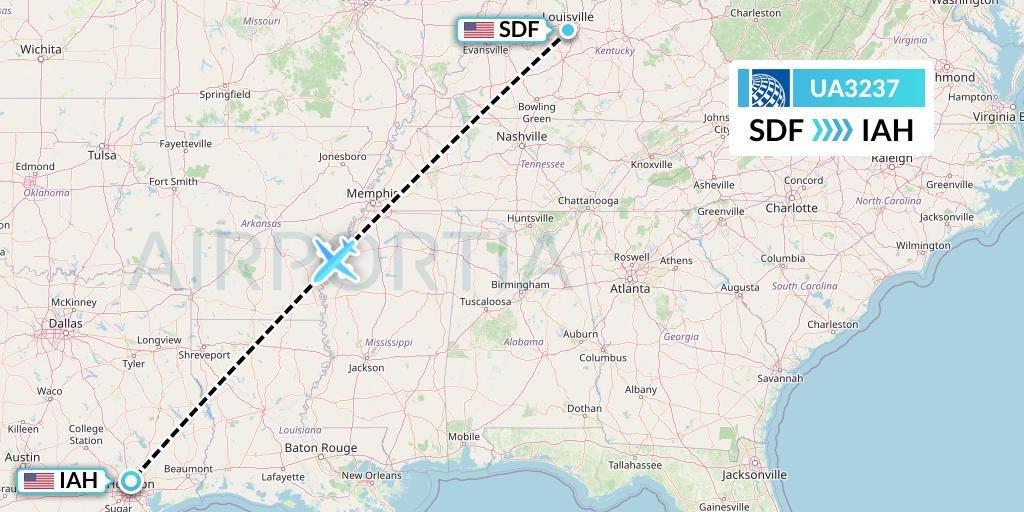 UA3237 United Airlines Flight Map: Louisville to Houston