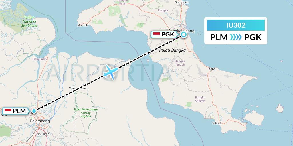 IU302 Pt. Super Air Jet Flight Map: Palembang to Pangkal Pinang