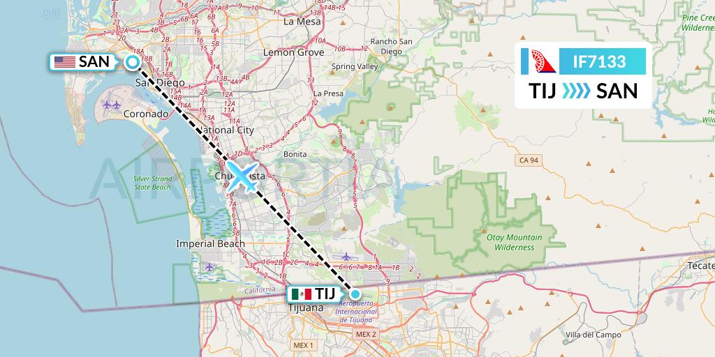 IF7133 Fly Baghdad Flight Map: Tijuana to San Diego