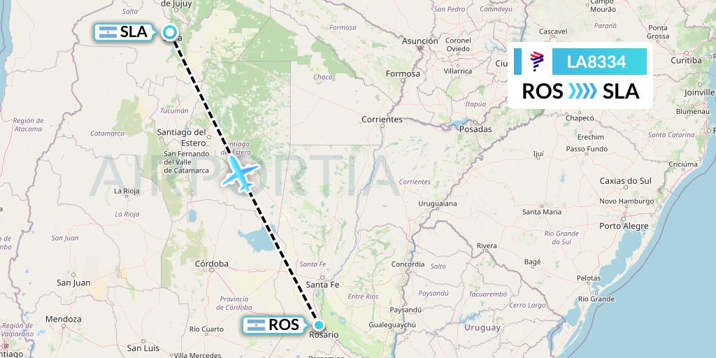 LA8334 LAN Airlines Flight Map: Rosario to Salta
