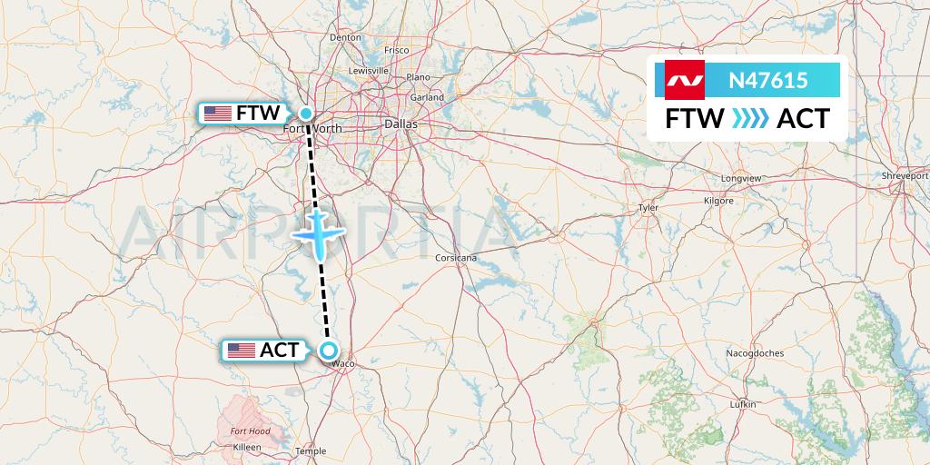 N47615 Nordwind Airlines Flight Map: Fort Worth to Waco