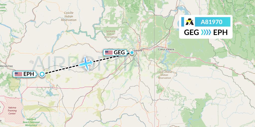 A81970 Aerolink Uganda Flight Map: Spokane to Ephrata