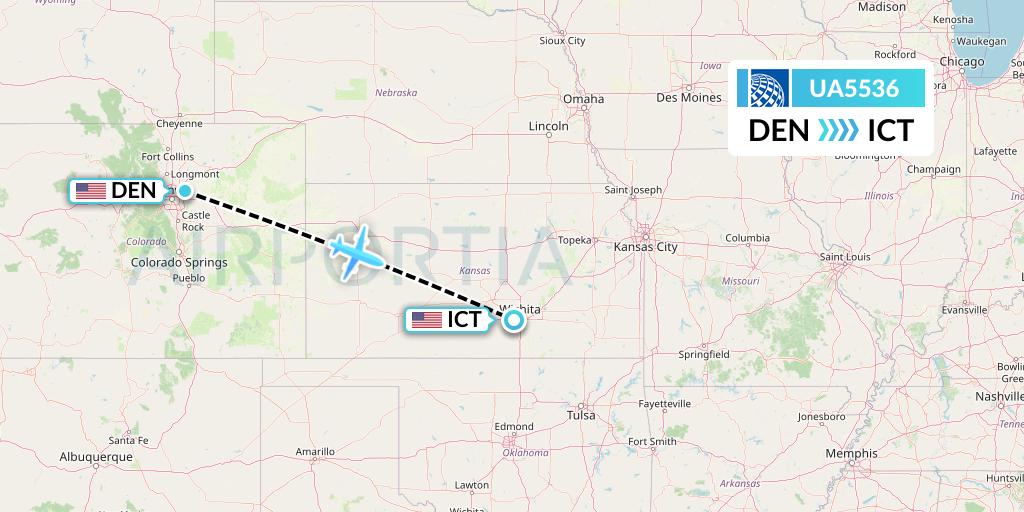UA5536 United Airlines Flight Map: Denver to Wichita