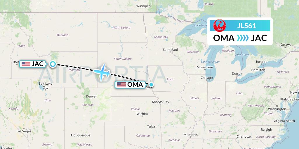 JL561 Japan Airlines Flight Map: Omaha to Jackson