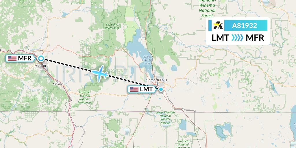 A81932 Aerolink Uganda Flight Map: Klamath Falls to Medford