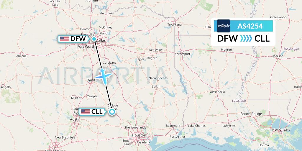 AS4254 Alaska Airlines Flight Map: Dallas to College Station