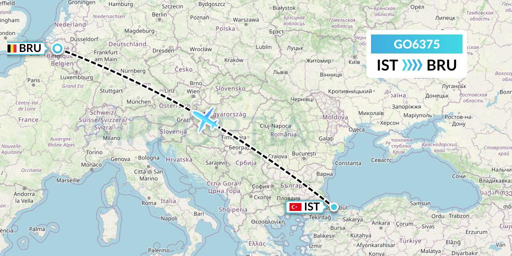 GO6375 ULS Airlines Cargo Flight Map: Istanbul to Brussels