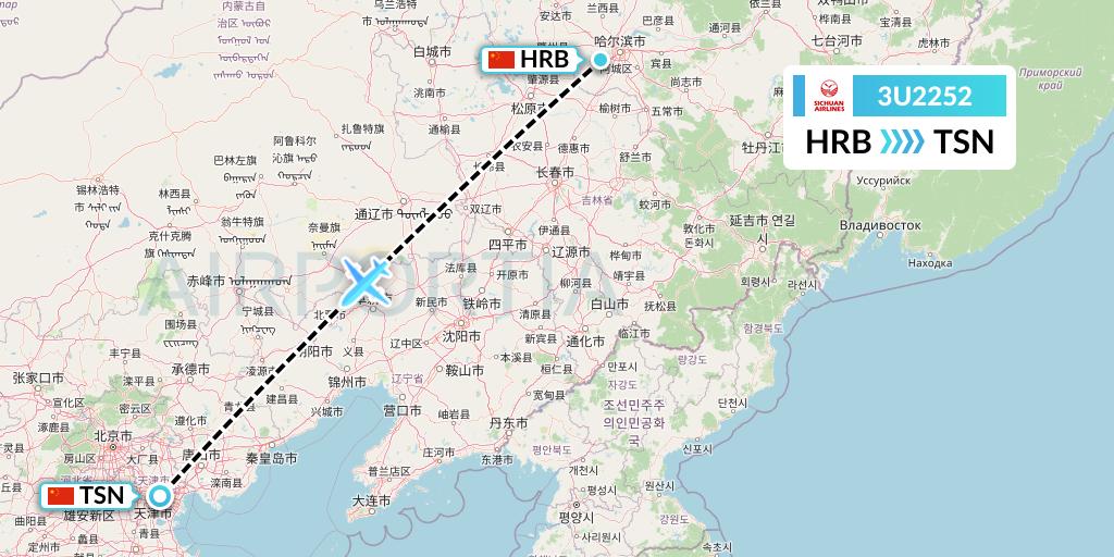 3U2252 Sichuan Airlines Flight Map: Harbin to Tianjin