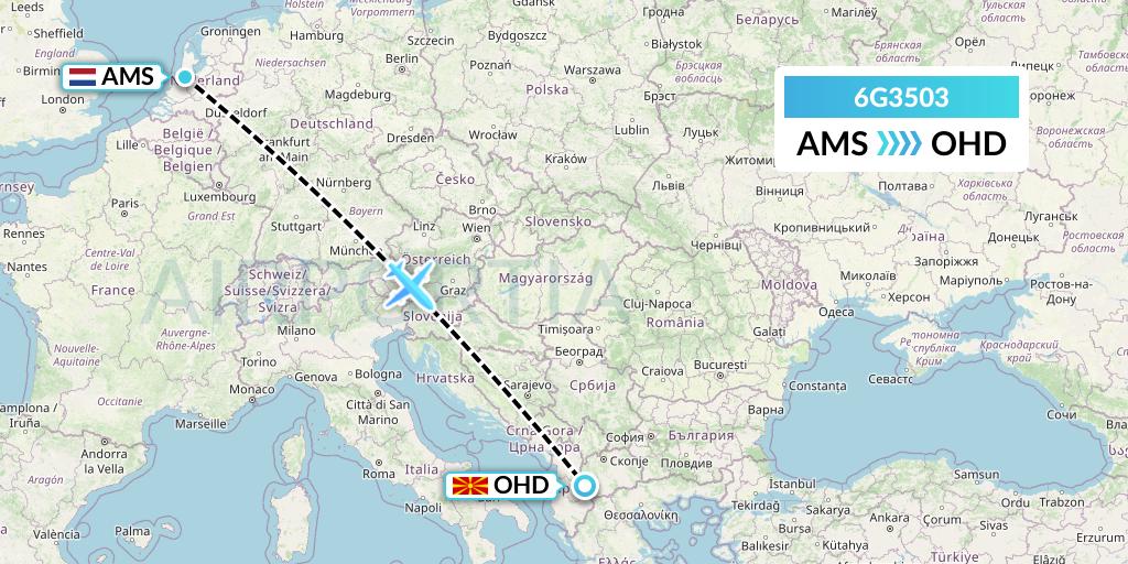6G3503 Go2Sky Flight Map: Amsterdam to Ohrid