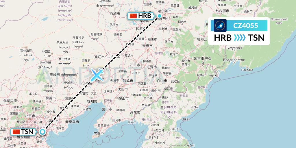 CZ4055 China Southern Airlines Flight Map: Harbin to Tianjin