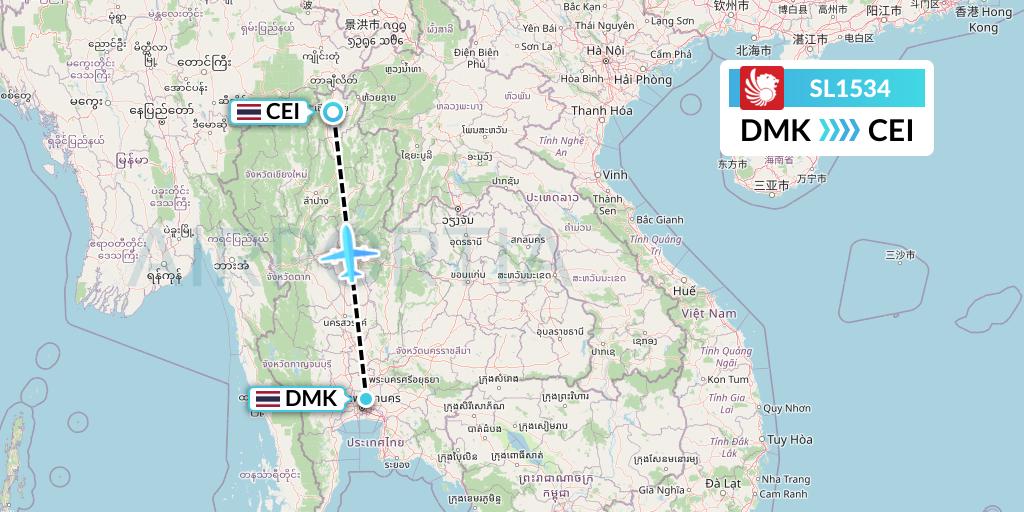 SL1534 Thai Lion Air Flight Map: Bangkok to Chiang Rai