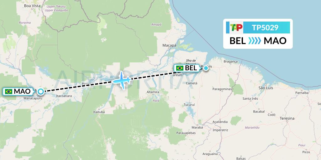TP5029 TAP Portugal Flight Map: Belem to Manaus