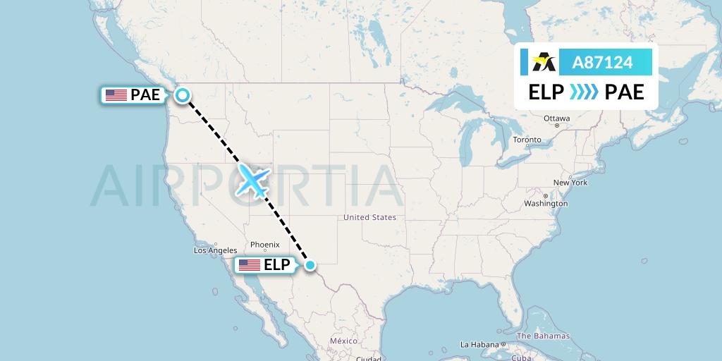 A87124 Aerolink Uganda Flight Map: El Paso to Everett
