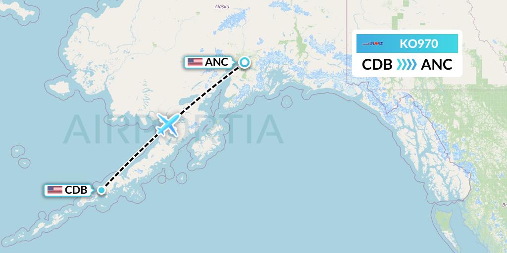 KO970 Komiaviatrans Flight Map: Cold Bay to Anchorage