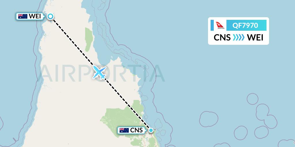 QF7970 Qantas Flight Map: Cairns to Weipa