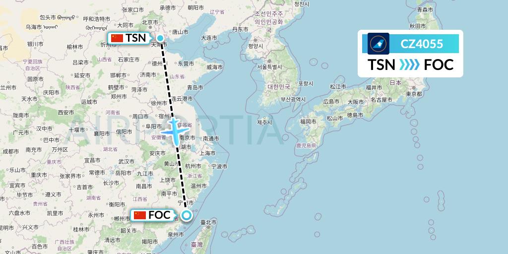 CZ4055 China Southern Airlines Flight Map: Tianjin to Fuzhou