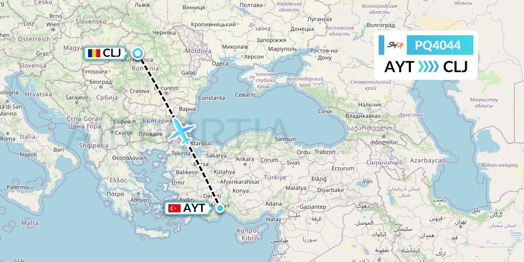 PQ4044 SkyUp Airlines Flight Map: Antalya to Cluj-Napoca