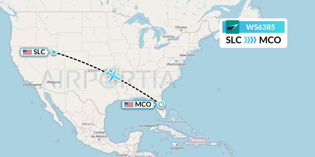 WS6385 WestJet Flight Map: Salt Lake City to Orlando