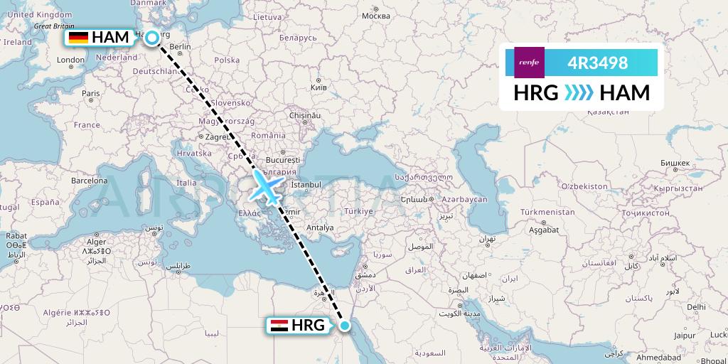 4R3498 Northern Thurderbird Air Flight Map: Hurghada to Hamburg