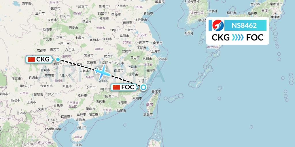 NS8462 Hebei Airlines Flight Map: Chongqing to Fuzhou