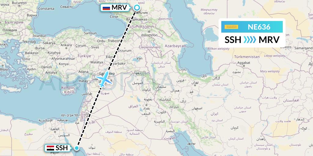 NE636 Nesma Airlines Flight Map: Sharm el-Sheikh to Mineralnye Vody