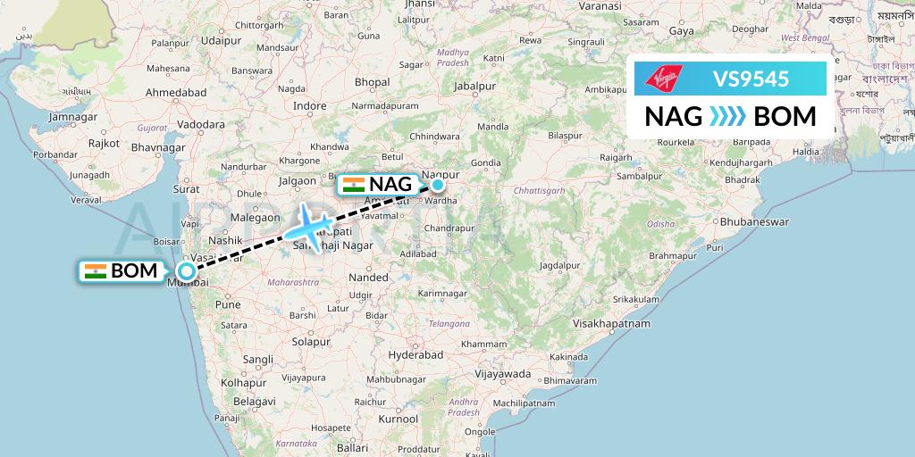 VS9545 Virgin Atlantic Airways Flight Map: Nagpur to Mumbai