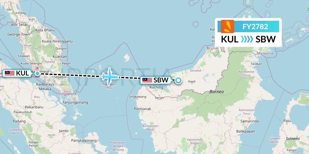 FY2782 Firefly Flight Map: Kuala Lumpur to Sibu