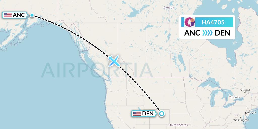 HA4705 Hawaiian Airlines Flight Map: Anchorage to Denver