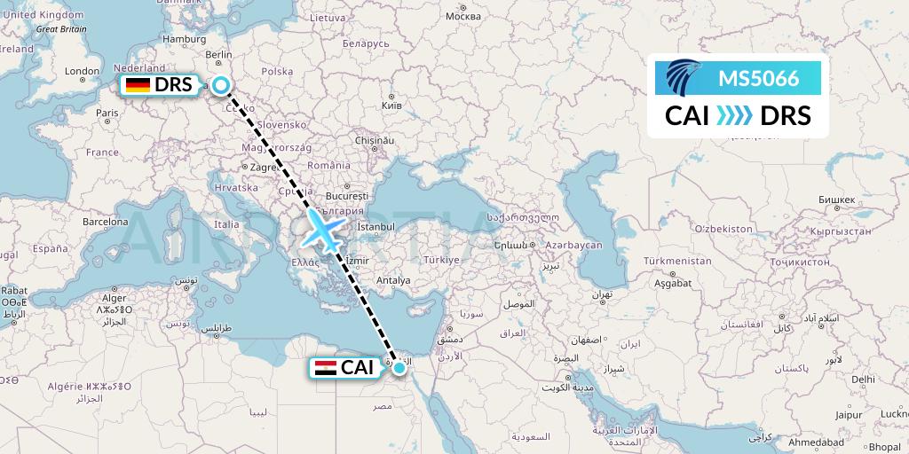 MS5066 EgyptAir Flight Map: Cairo to Dresden