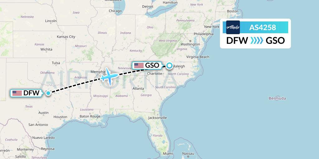 AS4258 Alaska Airlines Flight Map: Dallas to Greensboro