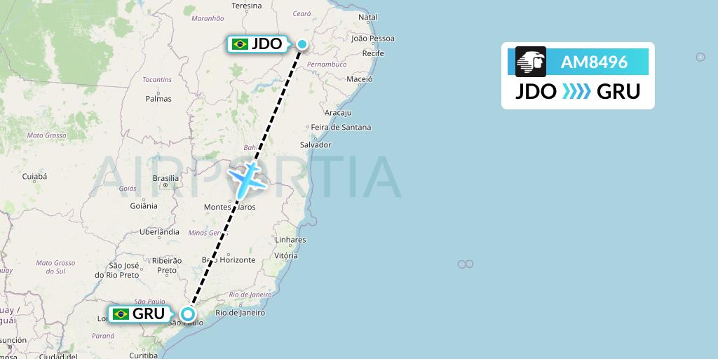 AM8496 Aeromexico Flight Map: Juazeiro Do Norte to Sao Paulo