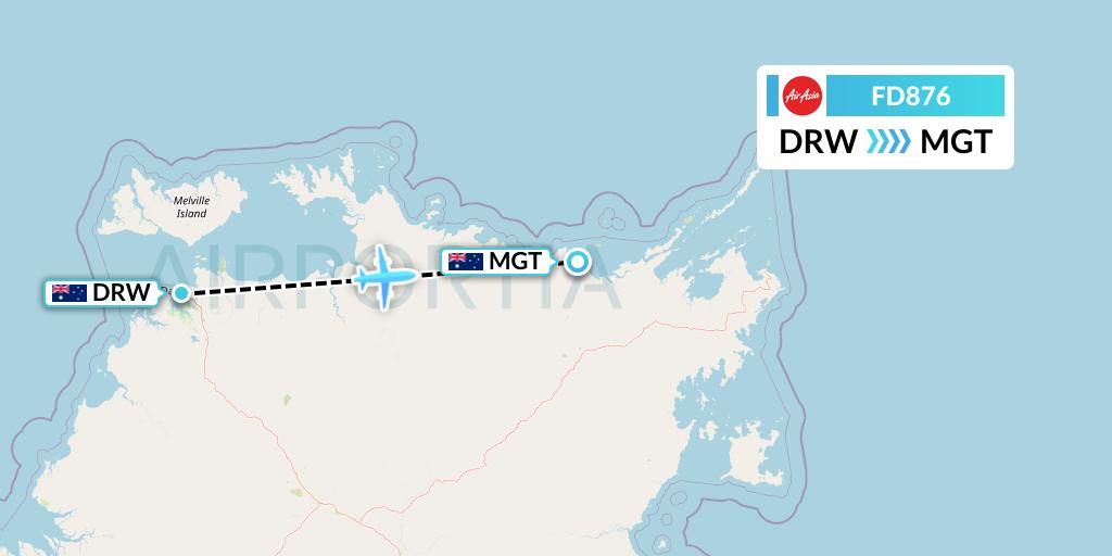 FD876 Thai AirAsia Flight Map: Darwin to Milingimbi Island