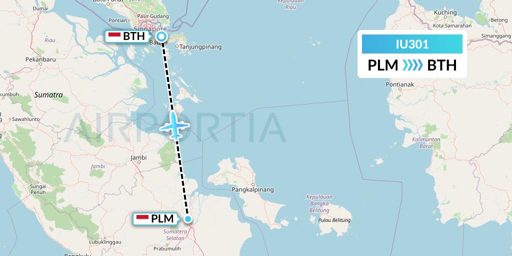 IU301 Pt. Super Air Jet Flight Map: Palembang to Batam