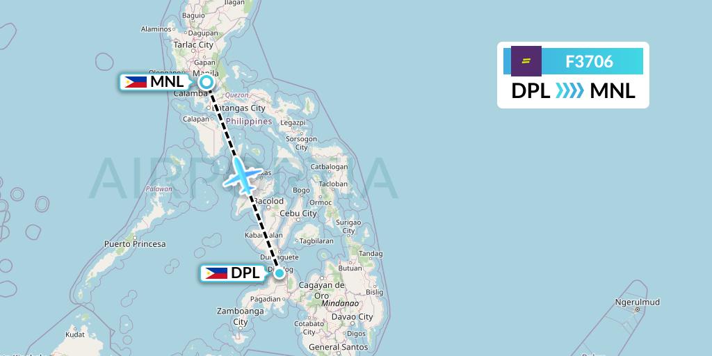 F3706 flydeal Flight Map: Dipolog to Manila