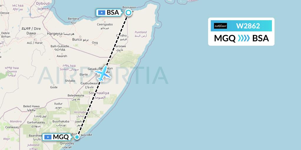 W2862 Flex Flight Flight Map: Mogadishu to Bosaso