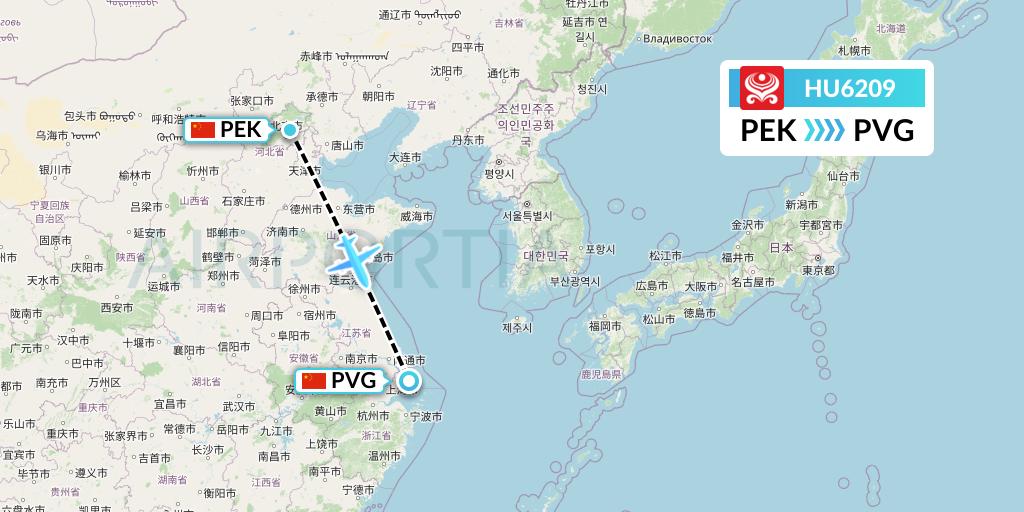 HU6209 Hainan Airlines Flight Map: Beijing to Shanghai