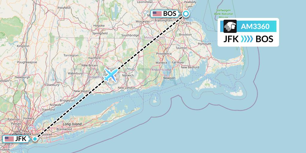 AM3360 Aeromexico Flight Map: New York to Boston