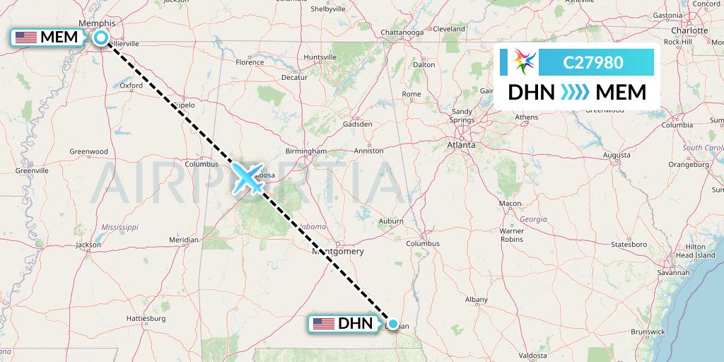 C27980 Ceiba Intercontinental Flight Map: Dothan to Memphis