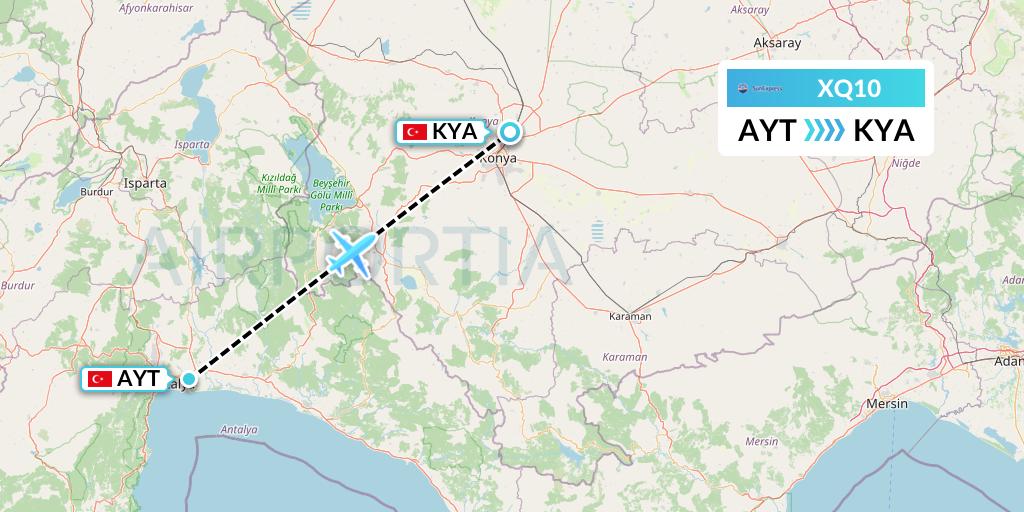 XQ10 SunExpress Flight Map: Antalya to Konya