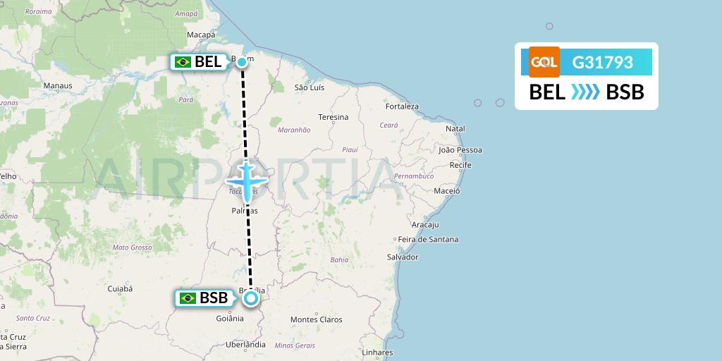 G31793 GOL Transportes Aeros Flight Map: Belem to Brasilia