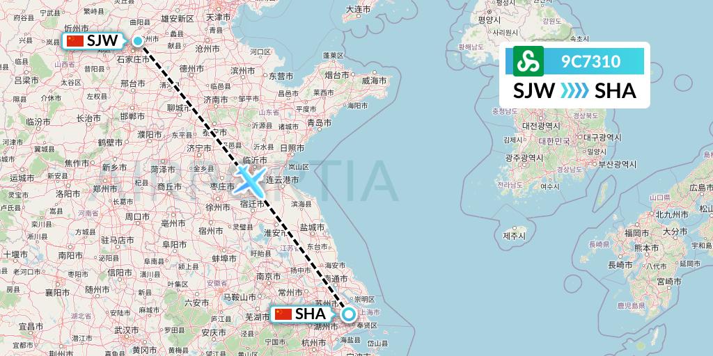 9C7310 Spring Airlines Flight Map: Shijiazhuang to Shanghai